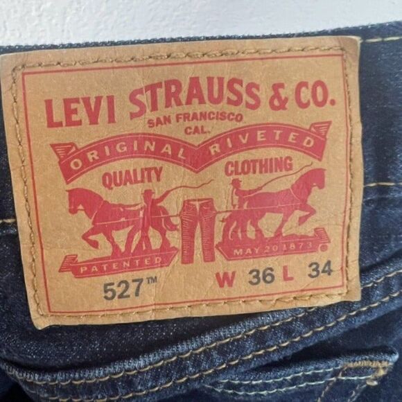 Levis 527 Men’s Bootcut Denim Jeans Dark Wash Size 36x34 100% Cotton - Picture 10 of 11